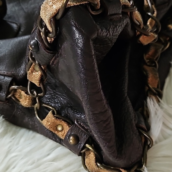 Vintage Betsey Johnson Brown Shoulder Bag with Chain and Stud Trim - Picture 4 of 12